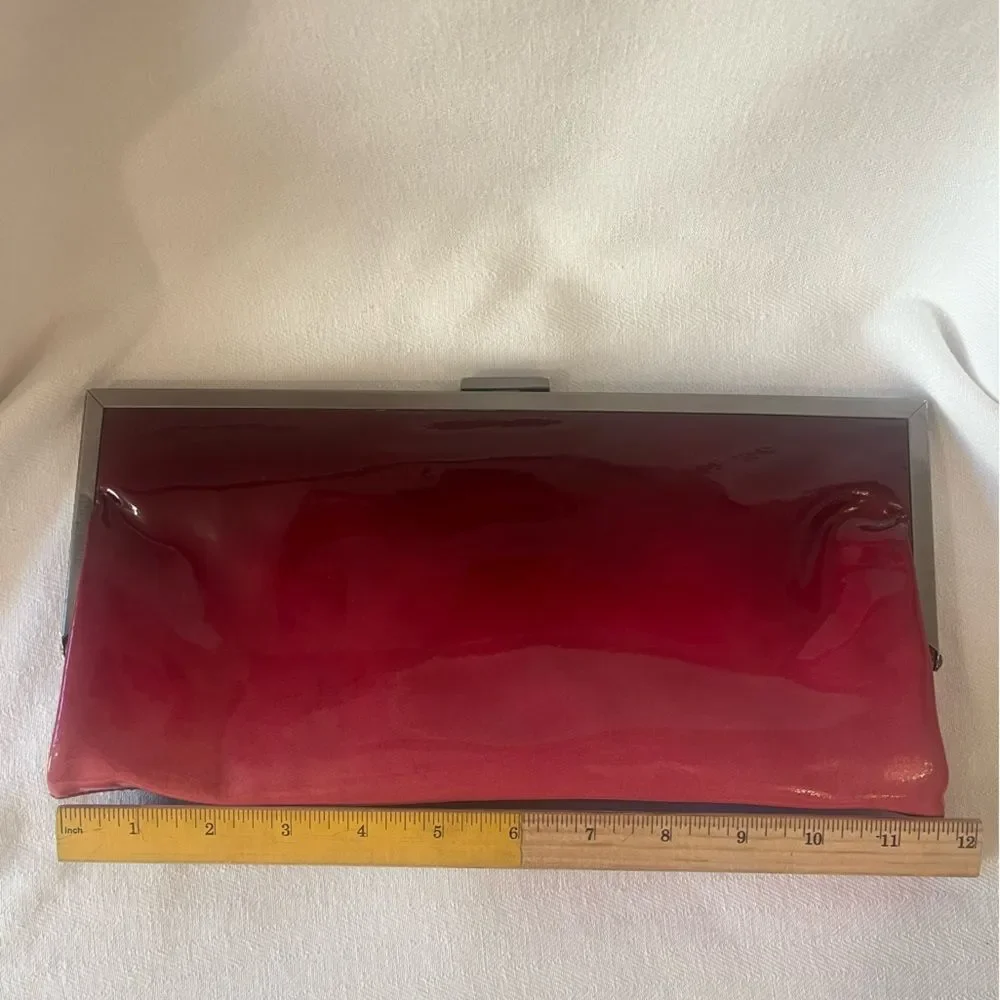 HOBO patent leather clutch wallet, garnet ombré jewel‎ tone colors to pink.